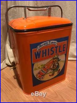 Vintage RARE Whistle Orange Soda Cooler Gnome Elf Metal GAS OIL COLA CRUSH MINTY