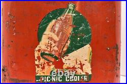 Vintage RED Large Coca Cola Soda Metal Picnic Cooler Ice Chest Sign W Handle