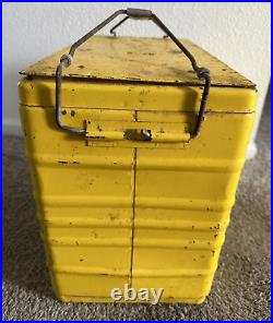 Vintage ROYAL CROWN COLA Yellow METAL COOLER + Bottles Ice Chest ORIG TRAY