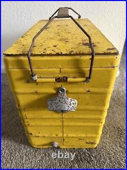 Vintage ROYAL CROWN COLA Yellow METAL COOLER + Bottles Ice Chest ORIG TRAY