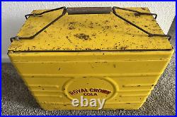 Vintage ROYAL CROWN COLA Yellow METAL COOLER + Bottles Ice Chest ORIG TRAY