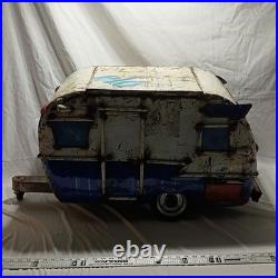 Vintage RV Metal Cooler Blue White Industrial Camp Trailer Ice Chest Steel