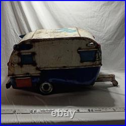 Vintage RV Metal Cooler Blue White Industrial Camp Trailer Ice Chest Steel