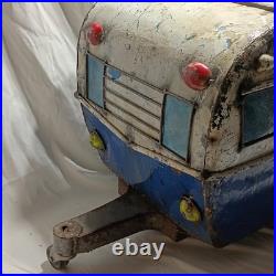 Vintage RV Metal Cooler Blue White Industrial Camp Trailer Ice Chest Steel