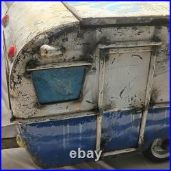 Vintage RV Metal Cooler Blue White Industrial Camp Trailer Ice Chest Steel