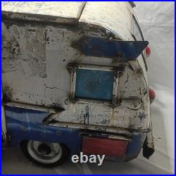 Vintage RV Metal Cooler Blue White Industrial Camp Trailer Ice Chest Steel
