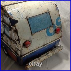 Vintage RV Metal Cooler Blue White Industrial Camp Trailer Ice Chest Steel