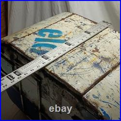 Vintage RV Metal Cooler Blue White Industrial Camp Trailer Ice Chest Steel