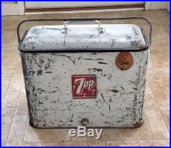Vintage Rare 1950's Progress Refrigerator 7up Advertising Cooler Metal