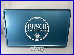 Vintage Rare 1960 70s Blue Metal Coleman Cooler W Busch Bavarian Beer Logo