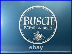 Vintage Rare 1960 70s Blue Metal Coleman Cooler W Busch Bavarian Beer Logo