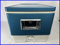 Vintage Rare 1960 70s Blue Metal Coleman Cooler W Busch Bavarian Beer Logo