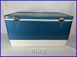 Vintage Rare 1960 70s Blue Metal Coleman Cooler W Busch Bavarian Beer Logo