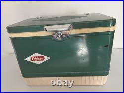 Vintage Rare Coleman Diamond Plate Logo Metal Green Cooler Htf