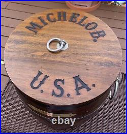 Vintage Rare MICHELOB USA Large Wooden Barrel Cooler Ice Bucket Chest 17 Tall