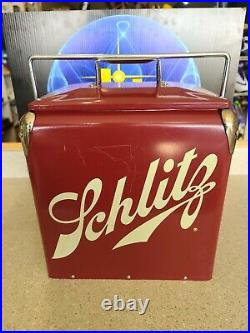 Vintage Rare Schlitz Beer Metal Cooler With Locking Handle