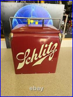 Vintage Rare Schlitz Beer Metal Cooler With Locking Handle