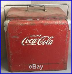 Vintage Rare Size Lg Coca Cola Cooler Original Progress Refrigerator Metal 1950s