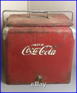 Vintage Rare Size Lg Coca Cola Cooler Original Progress Refrigerator Metal 1950s