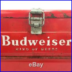 Vintage Red Budweiser Metal Beer Bottle Can Cooler Anheuser-Busch