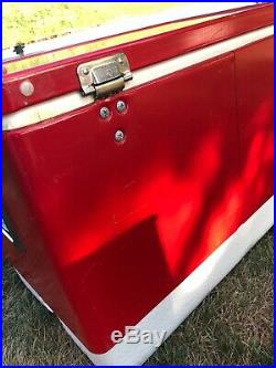 Vintage Red Coleman Cooler 56 Quart 5255c703 Snow-lite Metal With Tray