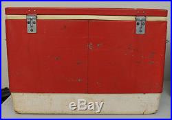 Vintage Red Coleman Metal Cooler 22.5x 13.5x 16