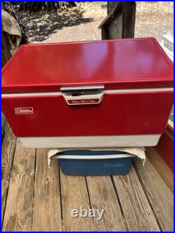 Vintage Red Coleman Snow-Lite Cooler Low Boy 5254A-703, 44 Qt withOrig Box, Xlnt
