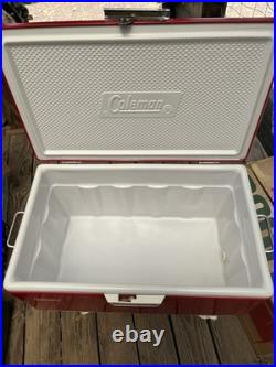 Vintage Red Coleman Snow-Lite Cooler Low Boy 5254A-703, 44 Qt withOrig Box, Xlnt