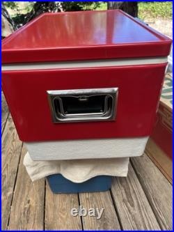 Vintage Red Coleman Snow-Lite Cooler Low Boy 5254A-703, 44 Qt withOrig Box, Xlnt