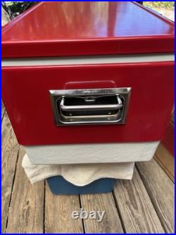 Vintage Red Coleman Snow-Lite Cooler Low Boy 5254A-703, 44 Qt withOrig Box, Xlnt Vintage Red Coleman Snow-Lite Cooler Low Boy 5254A-703, 44 Qt withOrig Box, Xlnt