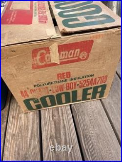 Vintage Red Coleman Snow-Lite Cooler Low Boy 5254A-703, 44 Qt withOrig Box, Xlnt