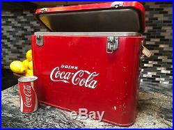 Vintage Red Drink Coca-Cola Airline Suitcase Cooler Original Metal Rare Coke