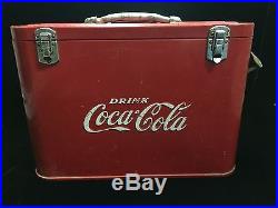 Vintage Red Embossed Metal Coca Cola Cavalier Airline Carry Cooler