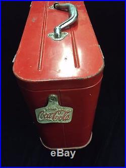 Vintage Red Embossed Metal Coca Cola Cavalier Airline Carry Cooler