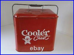 Vintage Red Eskimo Metal Ice Cooler Chest Galvanized Insides with Lid