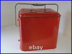 Vintage Red Eskimo Metal Ice Cooler Chest Galvanized Insides with Lid