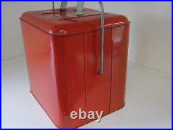 Vintage Red Eskimo Metal Ice Cooler Chest Galvanized Insides with Lid