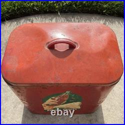 Vintage Red Metal Coca-Cola Pic-Nic Cooler Ice Box With Lid Junior 6 Pack Soda