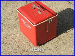 Vintage Red Metal Cola Cooler Chest 1950's Poloron Coke advertising AWESOME