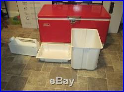 Vintage Red Metal Coleman Chest Cooler Latch Closure WithAccessories VERY CLEAN