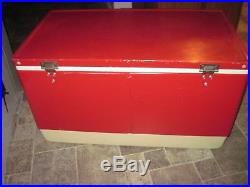 Vintage Red Metal Coleman Chest Cooler Latch Closure WithAccessories VERY CLEAN