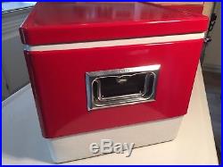 Vintage Red Metal Coleman Cooler 44 Qt Snow Lite Model Original Box