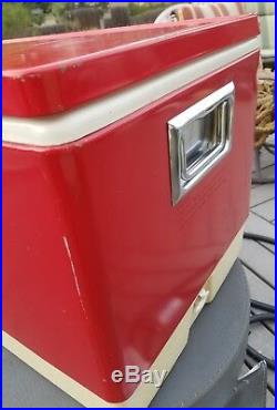 Vintage Red Metal Coleman Cooler The Big One 28 Wide Original Trays Rare