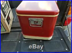 Vintage Red Metal Thermos Cooler 22 Deluxe And Original Box Good Condition