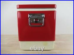 Vintage Red Steel Metal Coleman Ice Chest Cooler With Working Latch Opener