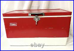 Vintage Red Steel Metal Coleman Ice Chest Cooler With Working Latch Opener 76