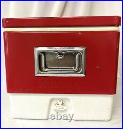 Vintage Red Steel Metal Coleman Ice Chest Cooler With Working Latch Opener 76