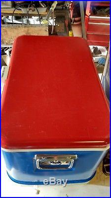 Vintage Red White Blue 1960's Metal Thermos Cooler/ice Chest Rare Piece Camping