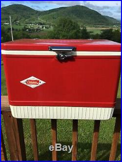 Vintage Red & White Coleman Cooler With Diamond Logo Metal & Plastic