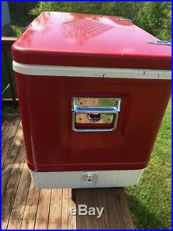 Vintage Red & White Coleman Cooler With Diamond Logo Metal & Plastic